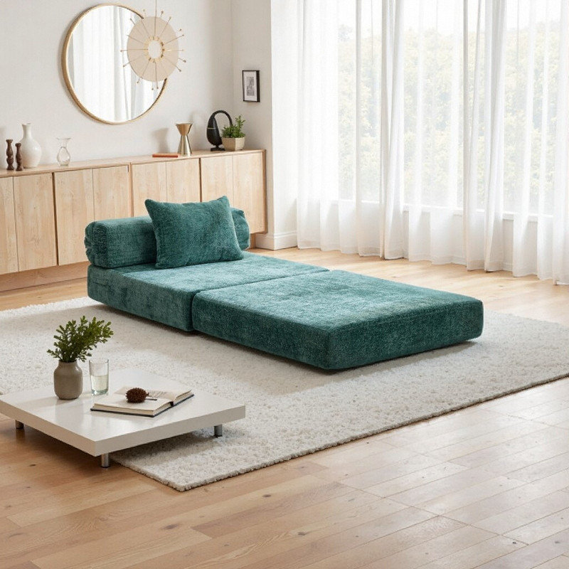 Canapé-lit convertible au sol, mousse à mémoire de forme, méridienne modulaire pliable sans assemblage pour espaces de vie