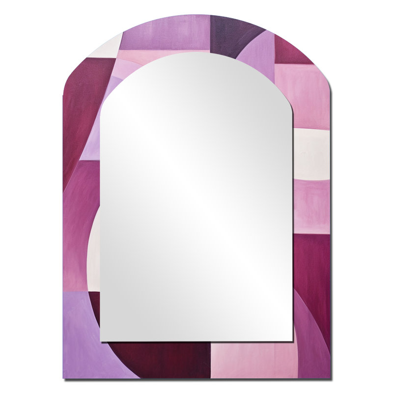 Mauve Motion Abstract Shapes - miroir mural arqué formes abstraites, miroir décoratif asymétrique mauve, impression sur métal