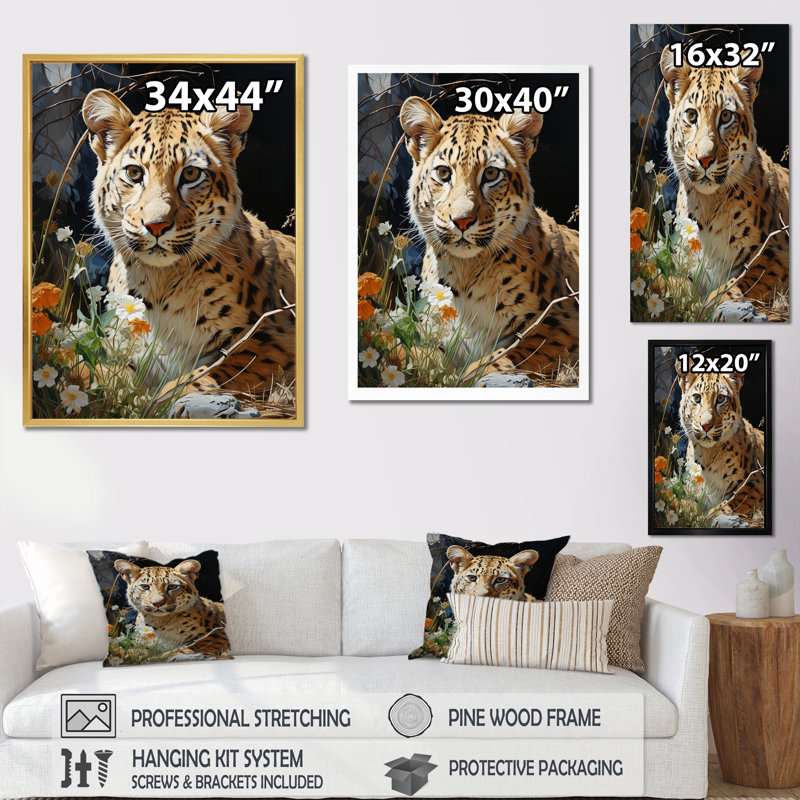 Charlonda Leopard Elegance Pastoral sur toile, Cadre photo argenté, H 32 po x l 16 po x P 1 po