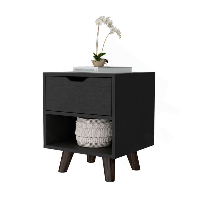 Wenge 1-Open Storage Shelf Nightstand, Wenge