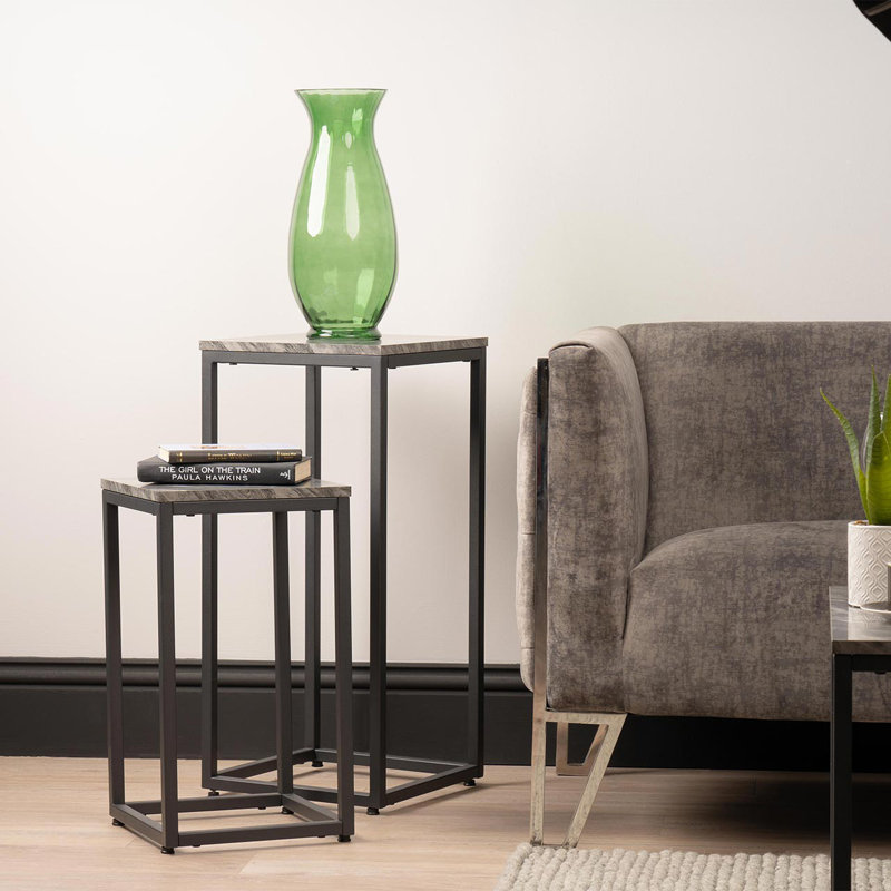 Scottdale Nesting Side Table For Living Room, Metal Plant Stand with MDF Top, Nest of End Table