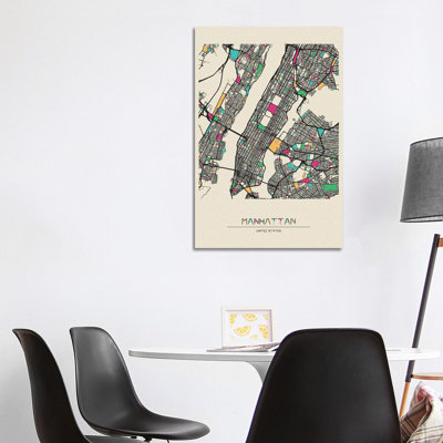 Manhattan, New York Map by Ayse Deniz Akerman - Wrapped Canvas Print