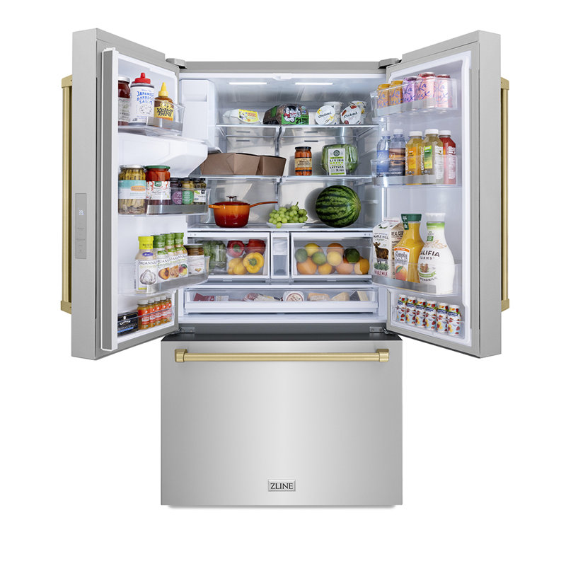 Zline 36 In. 28.9 Cu. Ft. Standard-depth French Door External Water Dispenser Refrigerator With Dual Ice Maker In Fingerprint Resistant Stainless Steel