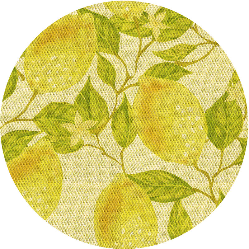 Tapis vert/jaune en laine, Rond 6 pi