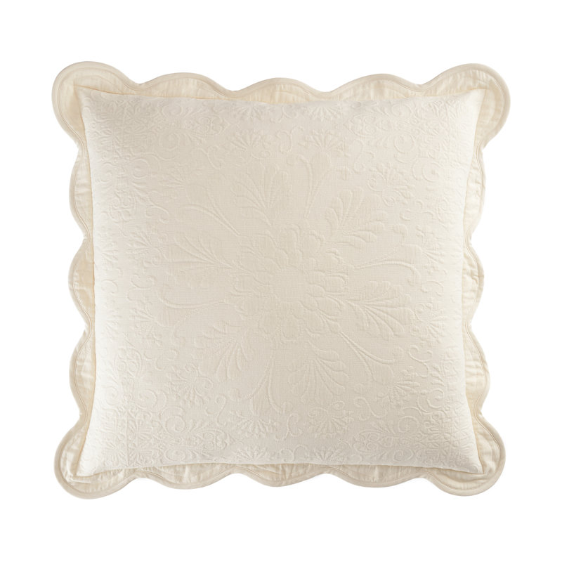 Historic Charleston Charleston Estate Euro Sham, 26 In x 26 In Euro Pillow Cover, Embossed Scalloped Pillow Cover, 100% Cotton Euro Sham Cover, Single Sham, Ivory