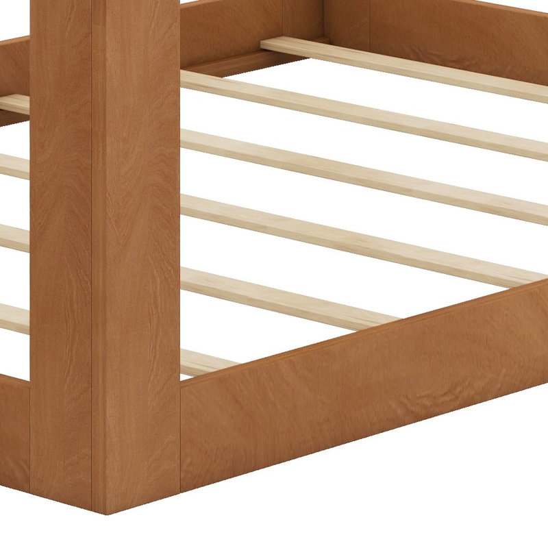 Lit superposé avec échelle réversible et barrières de sécurité pour plafonds bas, Grand lit, Walnut