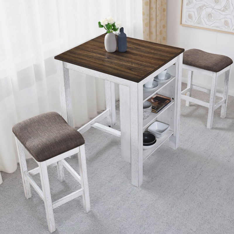 Ensemble de table de salle à manger 3 pièces avec espace de rangement pour les petits espaces