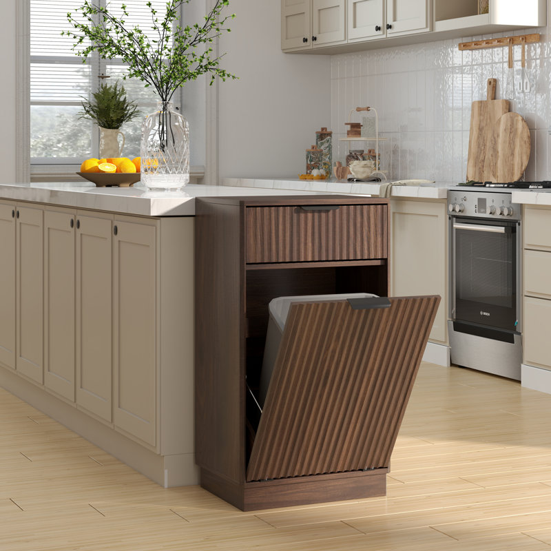 Armoire de rangement pour poubelle inclinable 10 gallons, Noyer