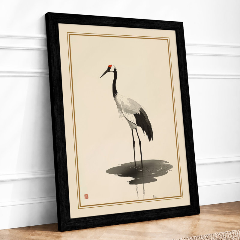 Crane in Stillness Japandi - Framed Print, A1 - 84.1 x 59.4 cm, Black