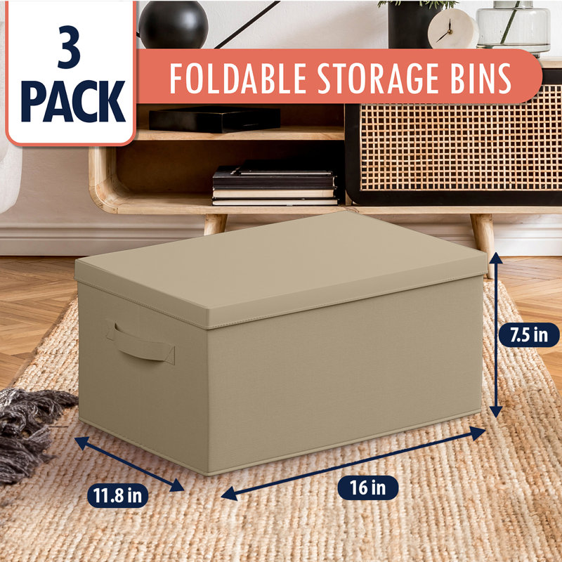 Boîte en tissu pliable et pliable, Beige, H 7,5 po x l 11,8 po x P 16,5 po