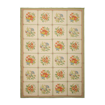 Tapis traditionnel ivoire en laine tissé à la main 6 x 9