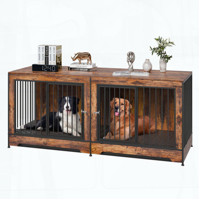 Indoor Wooden Dog Kennel with Divider and Tray – Furniture-Style Dog Crate for 2 Dogs"