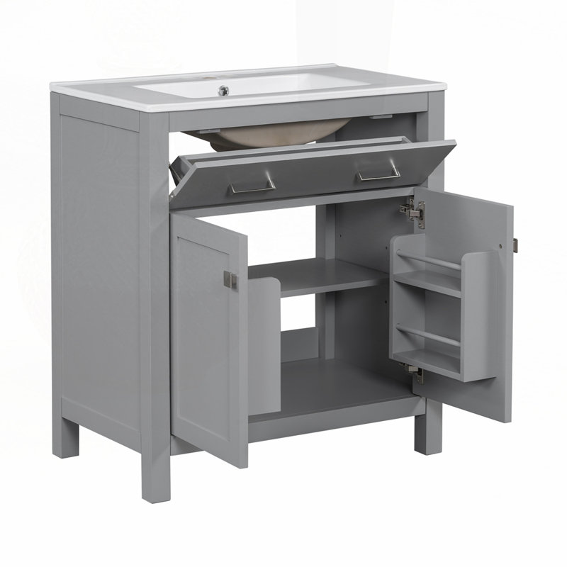 Meuble-lavabo 30 po avec lavabo en céramique, Gris