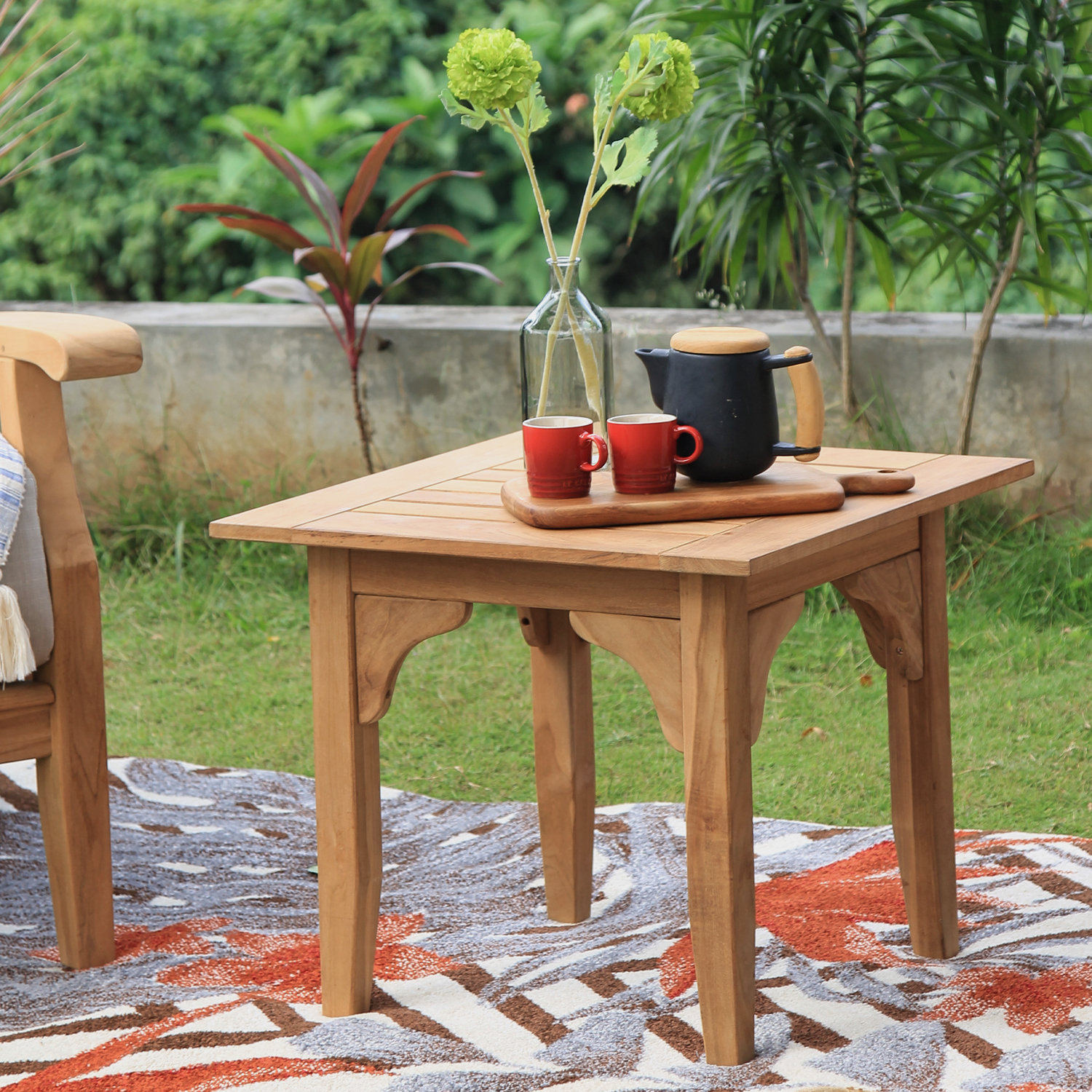 Summerton 2-Person Teak Patio Seating Group, Natural/Navy