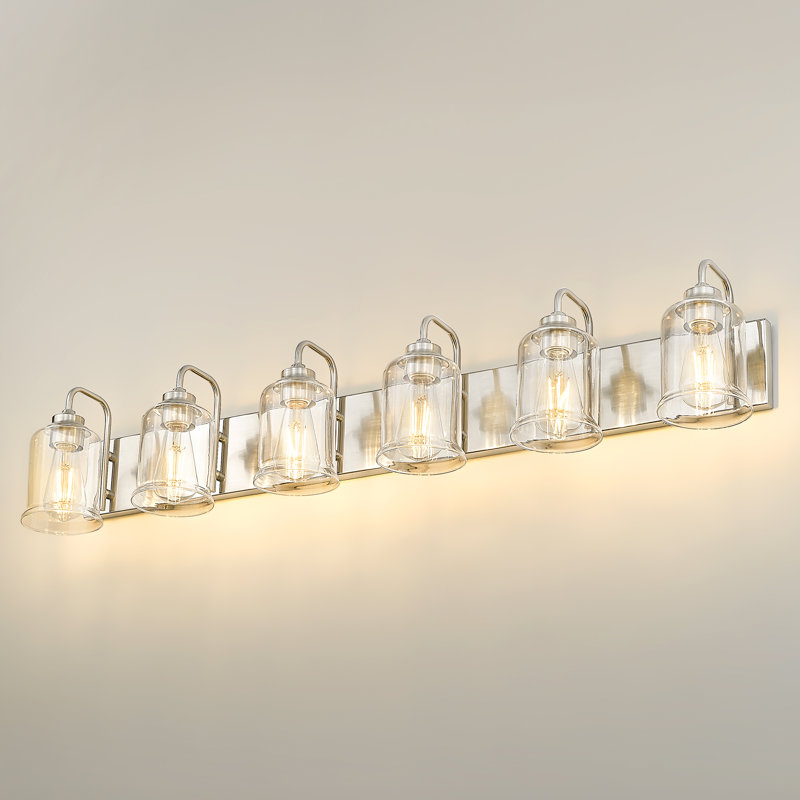 Dimmable Modern Vanity Light With Clear Glass Shade, Brushed Nickel Finish, 6