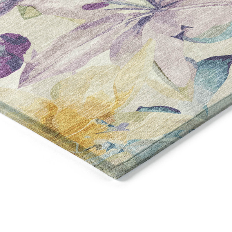 Machine Washable Indoor/Outdoor Millner ACN2262 Floral Rug, Round 8'