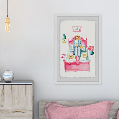 «Pink Bed Reading» - Reproduction d'art sur toile encadrée