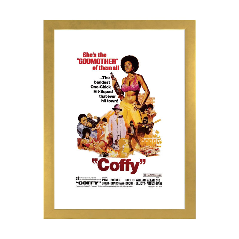Coffy - publicité, H 24 po x l 16 po x P 1 po, Blanc, Papier encadré doré
