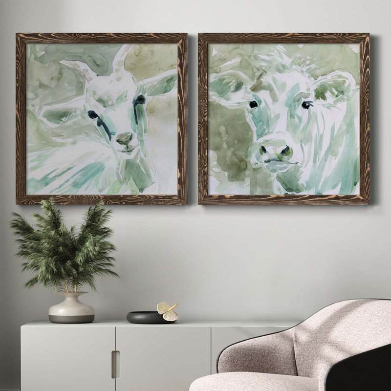 Bill E. Goat - ensemble de 2 peintures sur toile encadrées, Cadre en érable, H 27,5 po x l 55 po x P 1,5 po