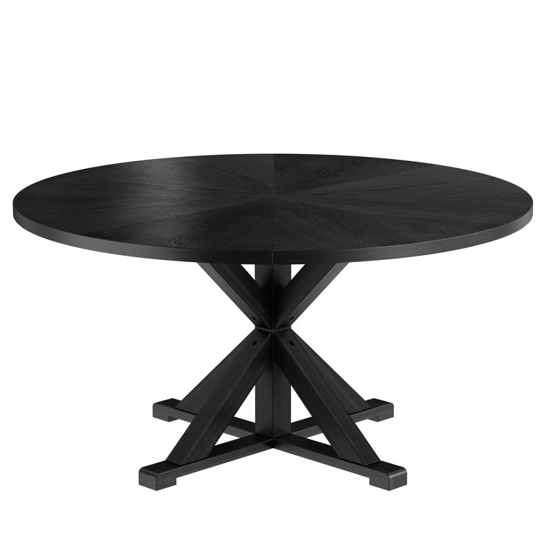 Table de salle à manger ronde en bois massif 59 pouces Evonia, Noir, H 31,5 po x L 59 po x l 59 po
