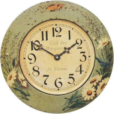 French Tin Daisy Design Wall Clock, 36cm