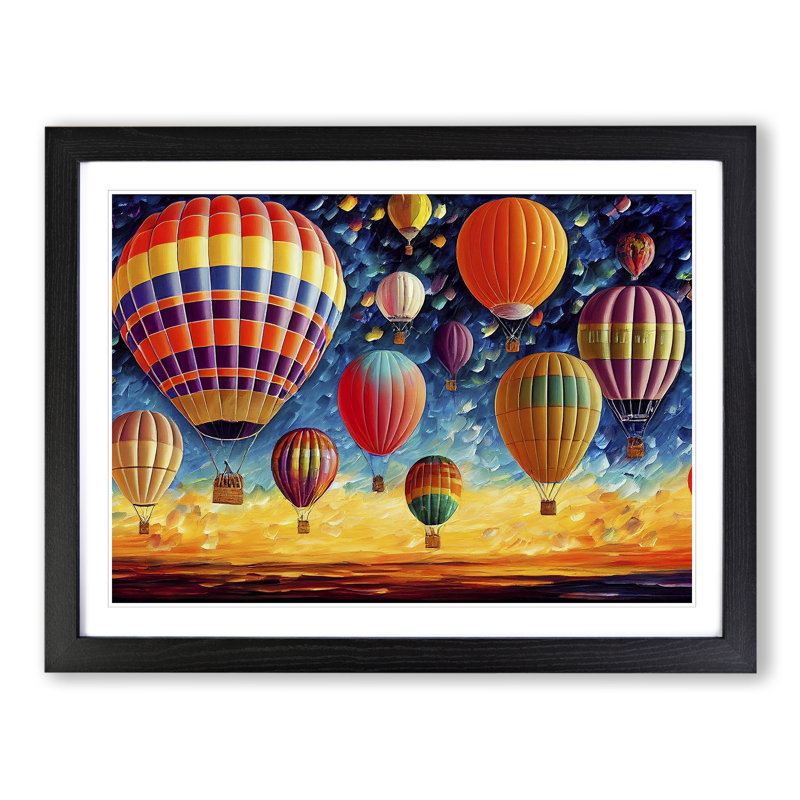 Colourful Hot Air Balloons Vol.2 - Print, 25cm H x 34cm W x 2cm D, Black Framed