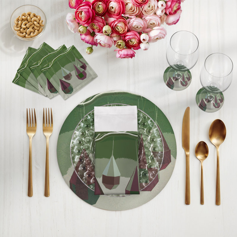 Serviettes de cocktail en satin de coton Ornaments, Prune émeraude