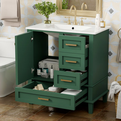 Ensemble de meuble-lavabo moderne 30 po avec lavabo 30 po, ensemble de rangement pour salle de bain avec porte à fermeture douce et 3 tiroirs, structure en bois massif