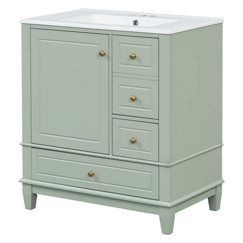 Meuble-lavabo 30 po avec lavabo en céramique, Vert clair