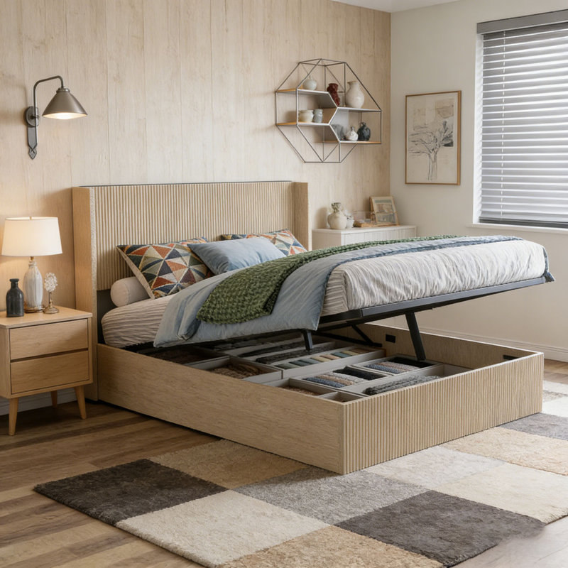 Base de lit plateforme en bois, Grand lit, Chêne