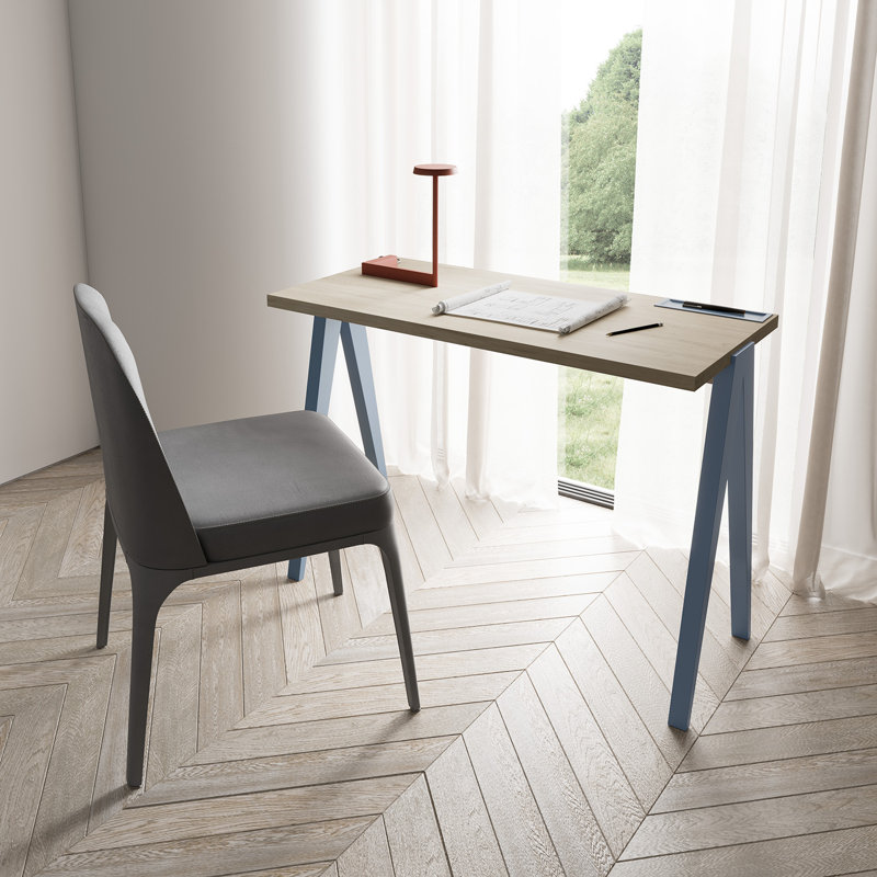 Gundrath Solid Wood Base Writing Desk, Light Oak, Blue