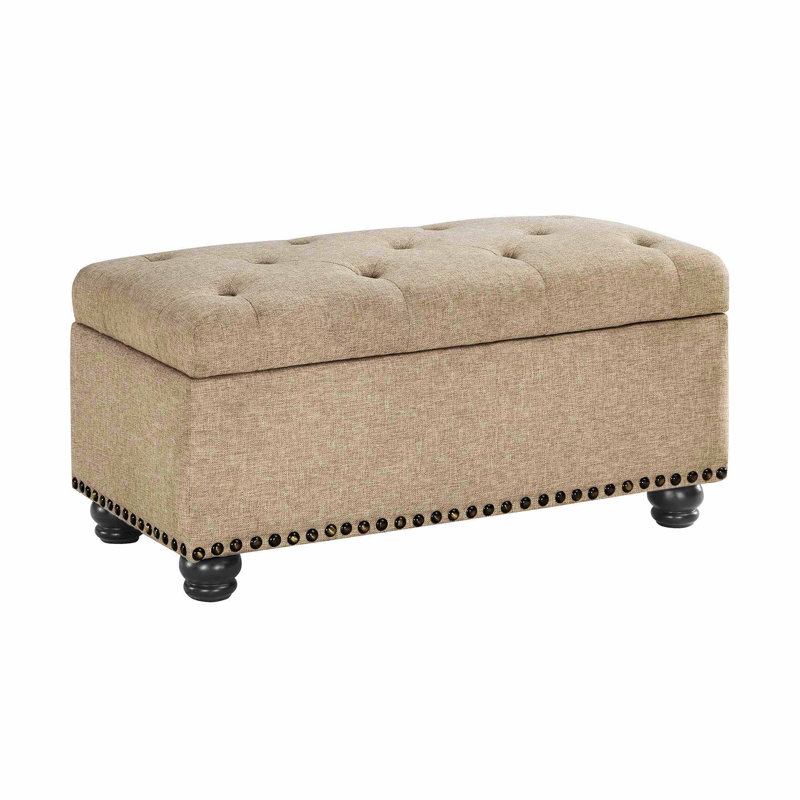 Repose-pieds capitonné rectangulaire avec rangement 35,5 "Alease, Tissu tan