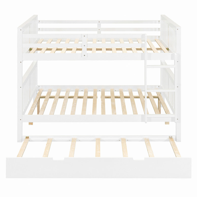Bunk Bed With Trundle And Ladder, White