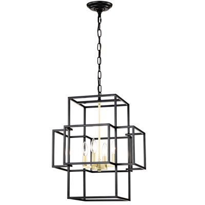 Luminaire suspendu noir mat et doré à 4 lanternes, plafond luxueux pour couloir, vestibule, bureau, bureau, hauteur réglable en métal à niveaux - doré, cuisine moderne,