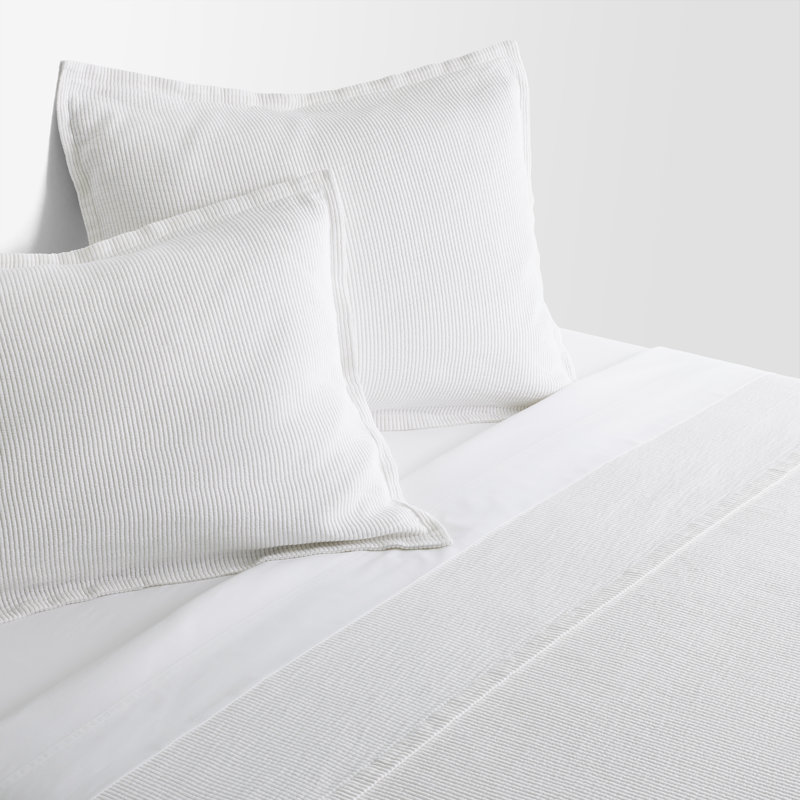 Ripple Modern & Contemporary Cotton Striped Coverlet, Queen Bedspread + 2 Queen Shams, White/Putty