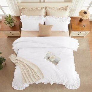 Comforter Set 3 Pieces, Ruffle Farmhouse Bedding, Lightweight Soft Fluffy All-Season Comforter