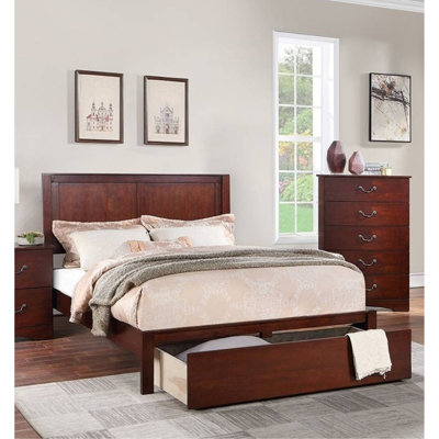 Rustic Style 1Pc Eastern King Size Bed Two Panel Headboard Footboard Drawer Cherry Finish Bedroom Furniture
