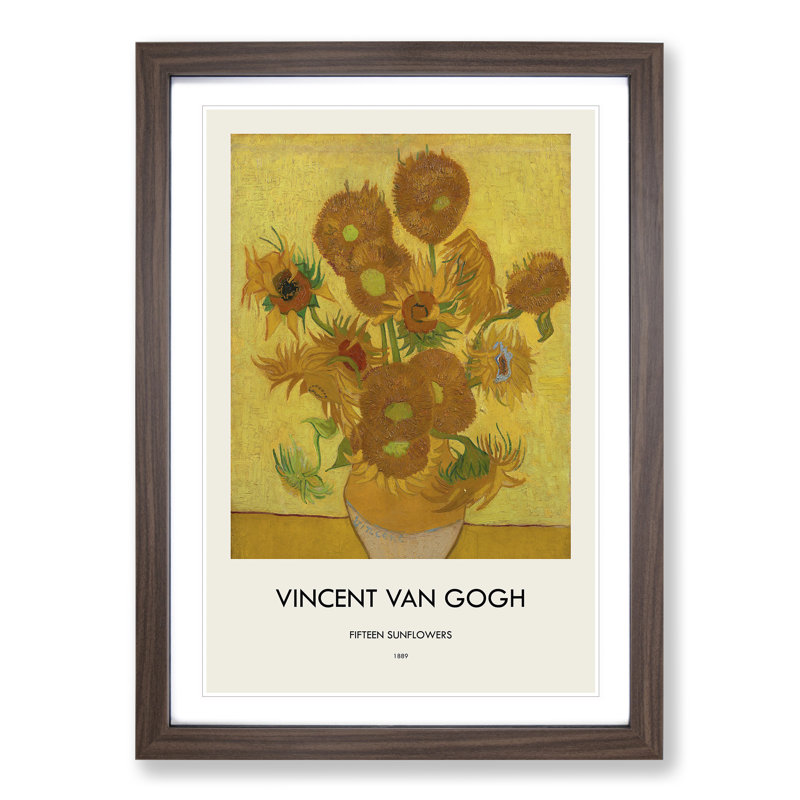 Fifteen Sunflowers by Vincent Van Gogh - Single Picture Frame Print, 48cm H x 36cm W x 2cm D, Walnut Framed