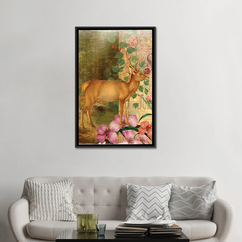 Whimsical Animals Series: Deer, impression sur toile tendue, Cadre noir, H 48 po x l 32 po x P 1,5 po