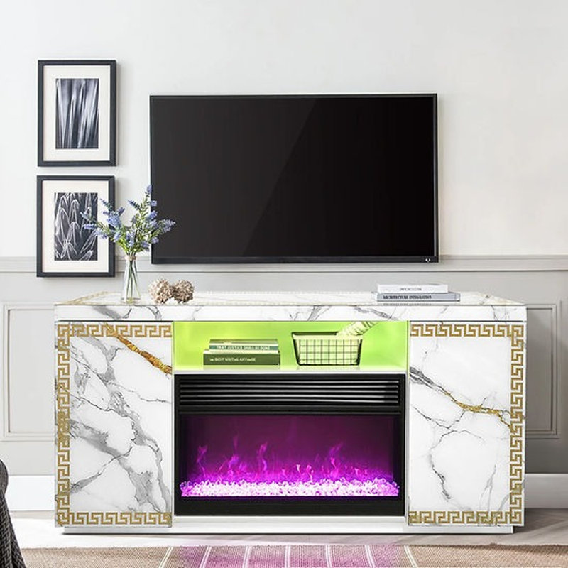 VERSA TV STAND with Fireplace, White