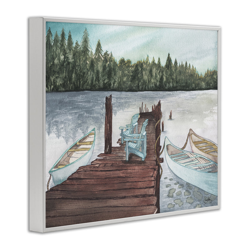 Canots au lac Dock, estampe numérique par Elizabeth Medley, Giclée encadrée blanc bord de mer, H 16 po x l 20 po