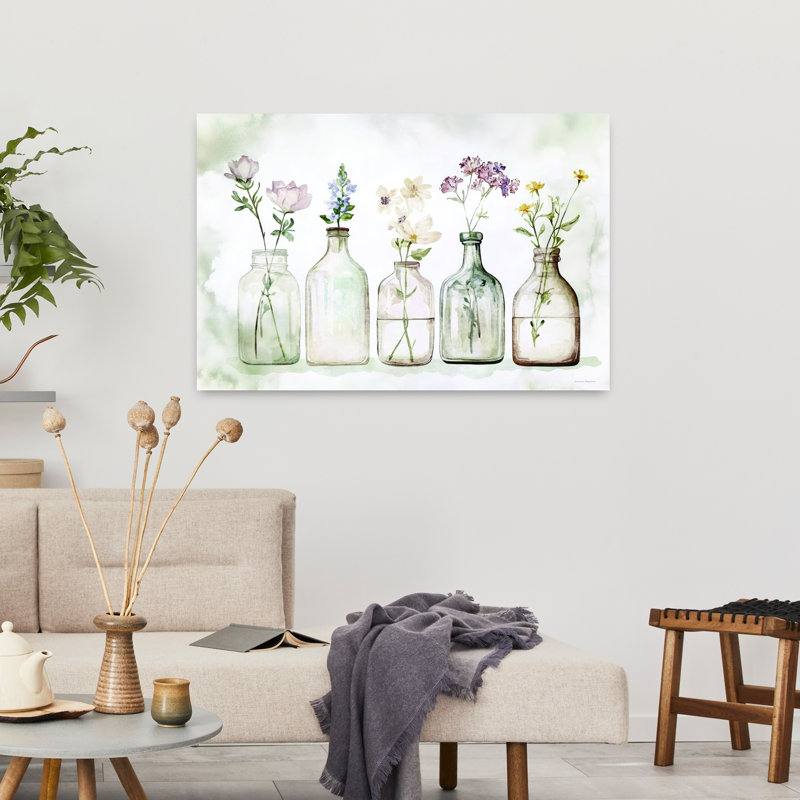 Vases de printemps, art moderne abstrait rustique, art mural, H 24 po x l 36 po