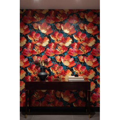 Floral Wallpaper Abstract Removable Red Wall Double Roll