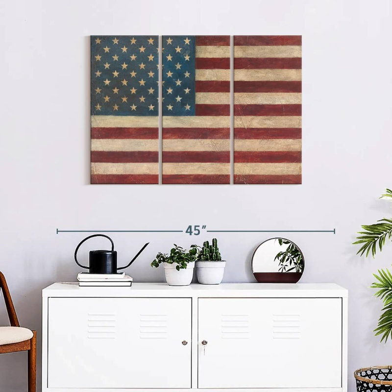 " US Flag " 3 - Pieces, 24" H x 38" W x 1.25" D