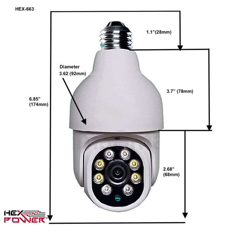 Light Bulb Security Camera, HEX Power 360 Degree Pan Tilt Panoramic IP Camera, Smart Home Surveillance Camera