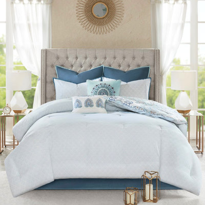 Édredon 8 pièces en coton - imprimé floral, coussins décoratifs, réversibles avec de douces teintes d'aquarelle, rembourrage