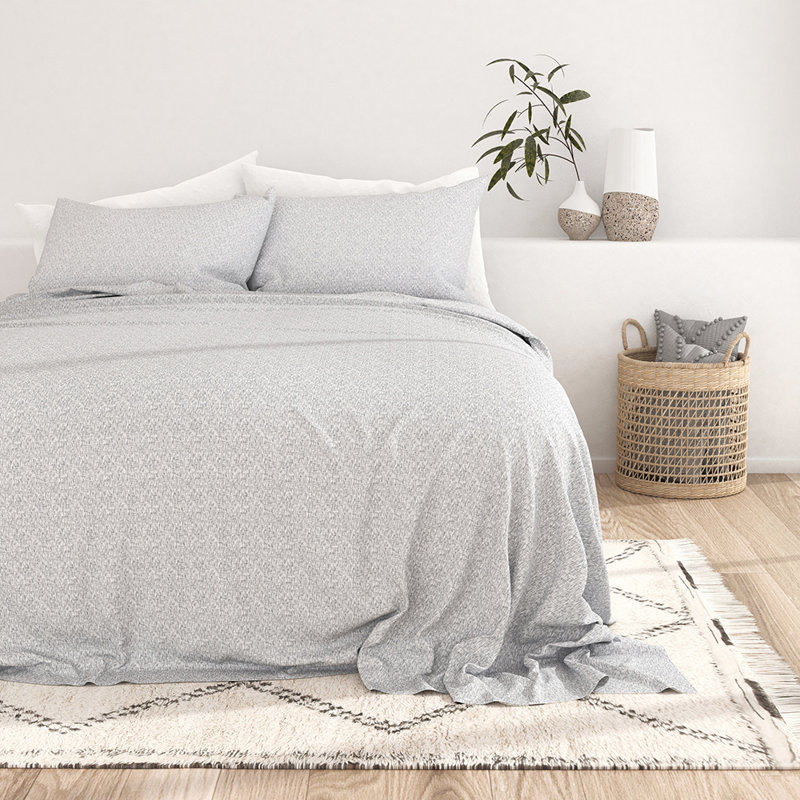 Light Gray Chambray Style Queen Microfiber Bed Sheets Set