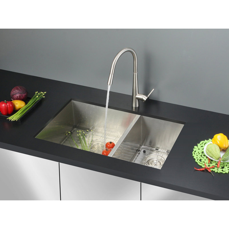 Ruvati 30-inch Undermount 50/50 Double Bowl Zero Radius 16 Gauge Stainless Steel Kitchen Sink