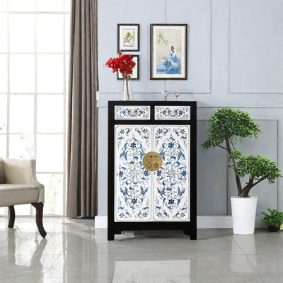 Hand-Painted Pine Cabinet with Two Drawers