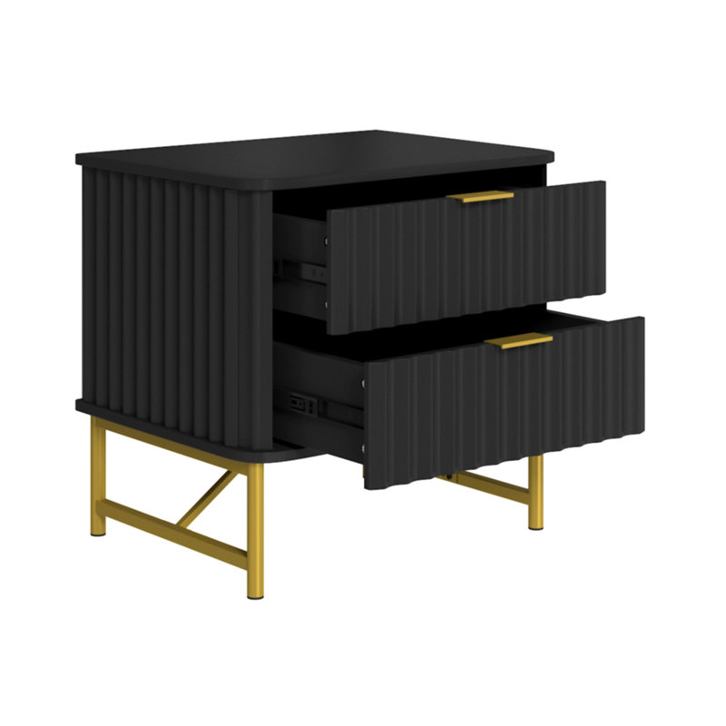 Barbeau Modern Fluted Nightstand With 2 Drawers, Black
